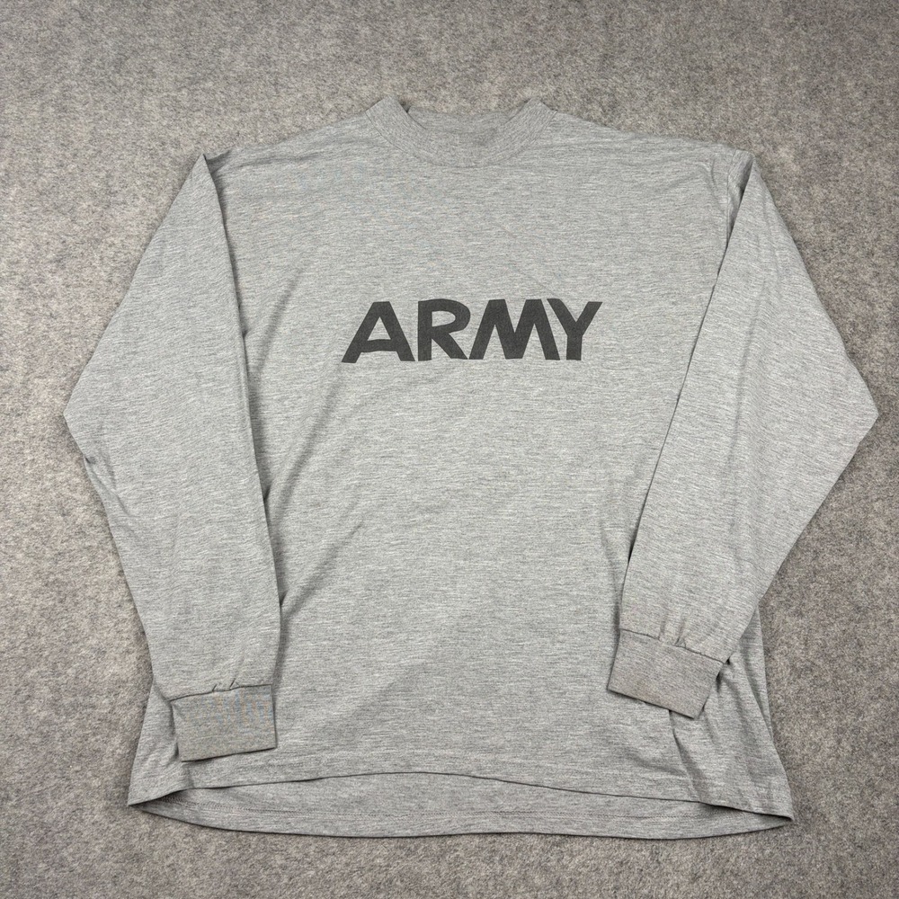 Y2K Army Long Sleeve Shirt Mens Large Gray Graphic Military Training Workwear